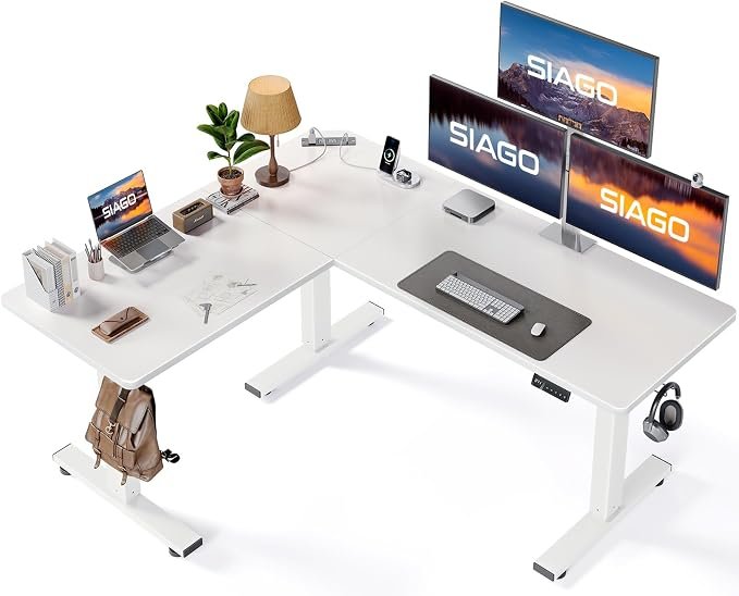 SIAGO L-Shaped Standing Desk with Charging Station