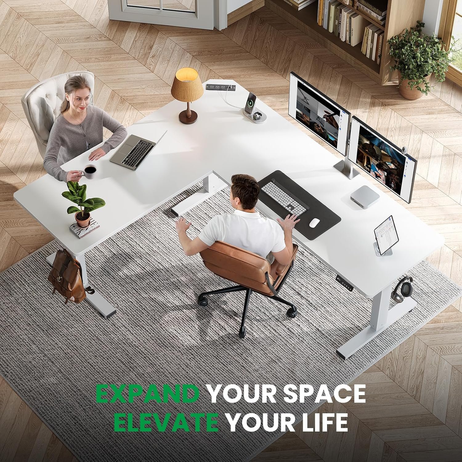 SIAGO L-Shaped Standing Desk with Charging Station