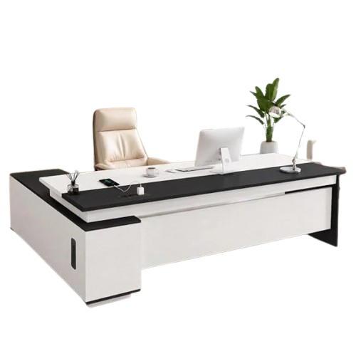 Executive L shaped desk in a home office corner