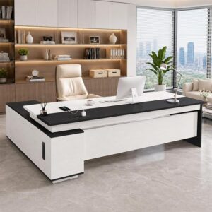 L-Shaped Executive Desk with Storage Cabinet